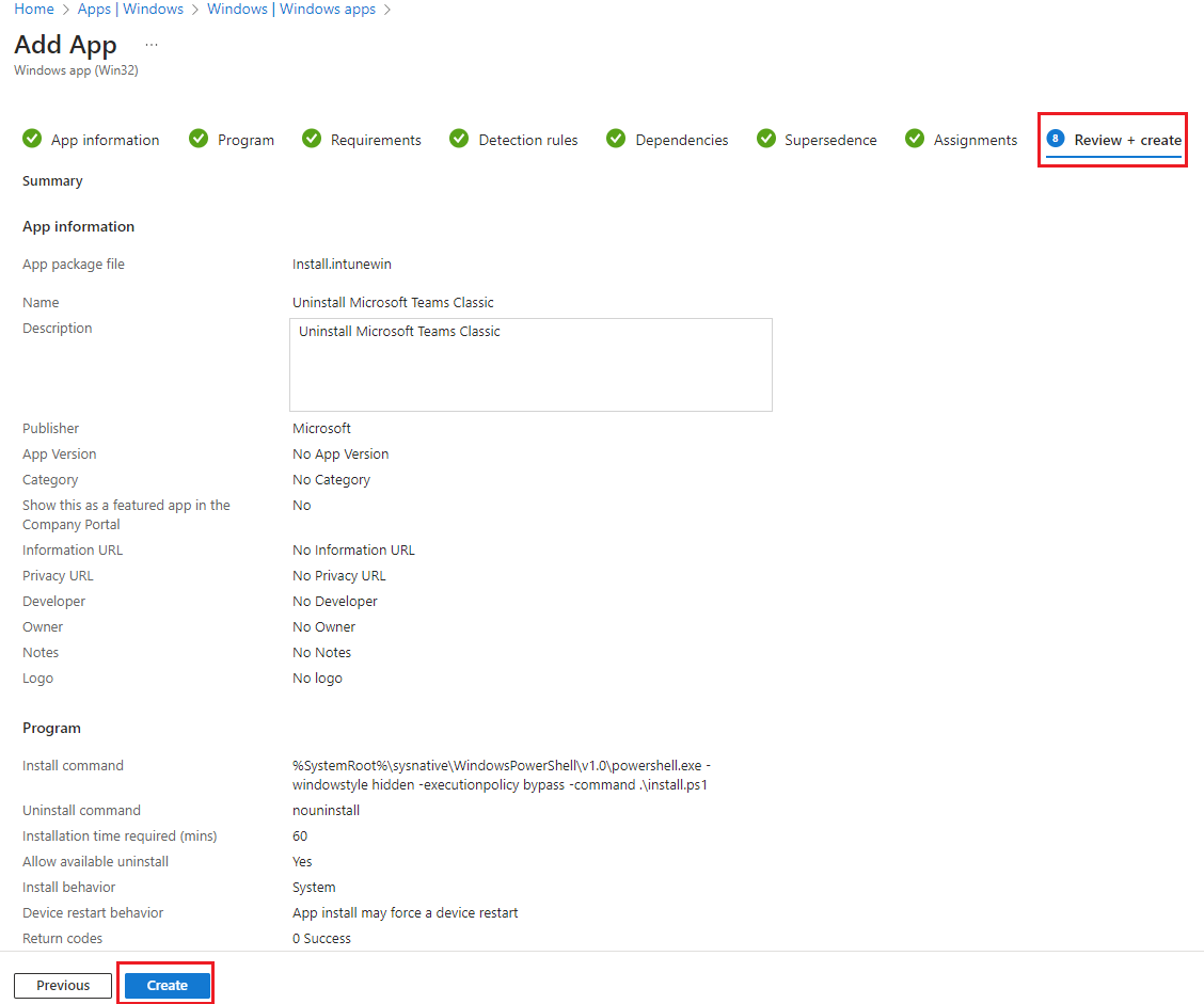 uninstall microsoft teams classic via intune